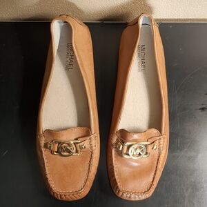 Michael Kors Tan Leather Moccasin Loafers with Gold Hardware